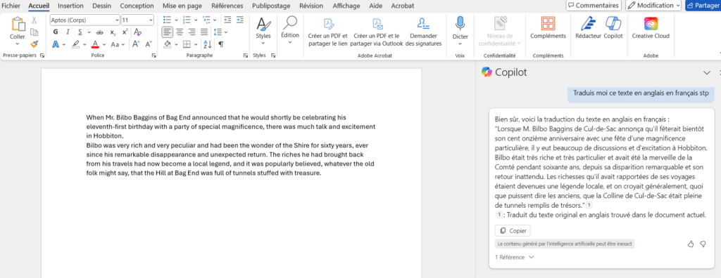 Cas d'usage Copilot - Traduction